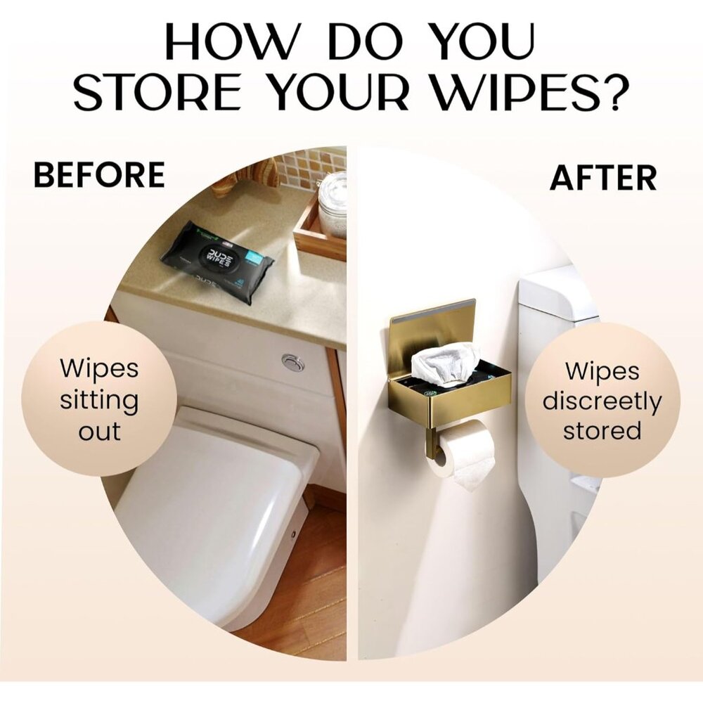 Day Moon Brushed Gold Toilet Paper Holder with Shelf, Wipe Holder for Bathroom F - Picture 2 of 8